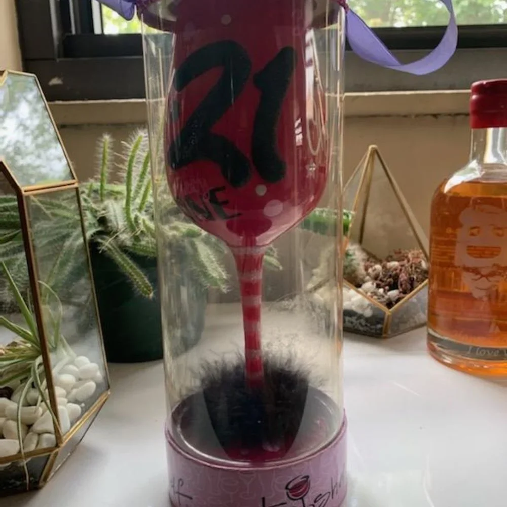 Top Shelf 21st Birthday Girl Wine Glass